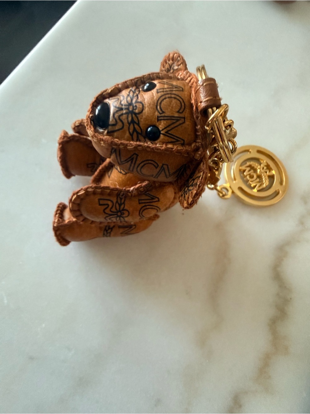 MCM Cognac Visetos Puppy Key Charm with Gold-Tone Logo Ring - Picture 3 of 5